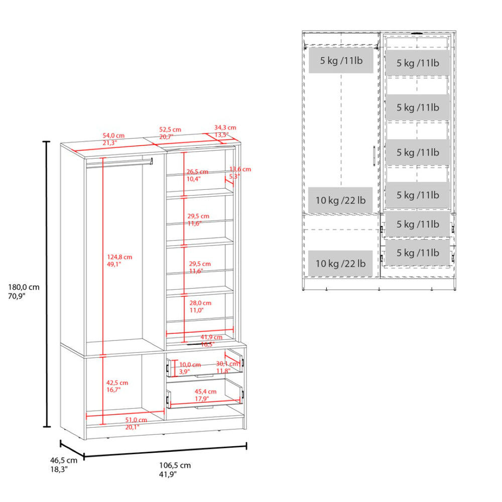 English Elm Emporia White Armoire with Dual Zone Wardrobe and Shoe Storage for Bedroom B092S00278