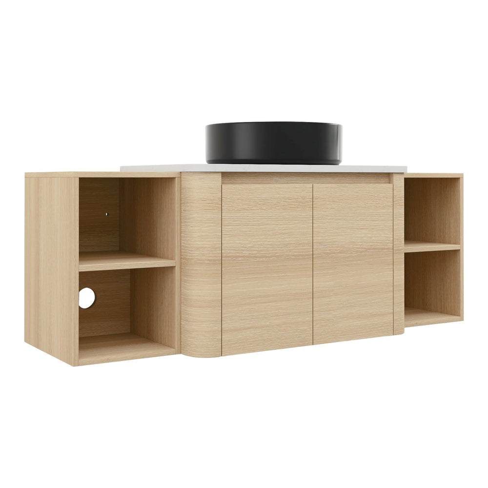 English Elm 54'' Wall-Mounted Bathroom Vanity With Elegant Ceramic Sink, Soft-Close Doors, Modern Shelving & More! W999S00476