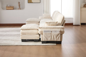 English Elm Sectional Modular Cloud Sofa Deep Corduroy Upholstered Comfort for Living Room Studio Beige W395S00130