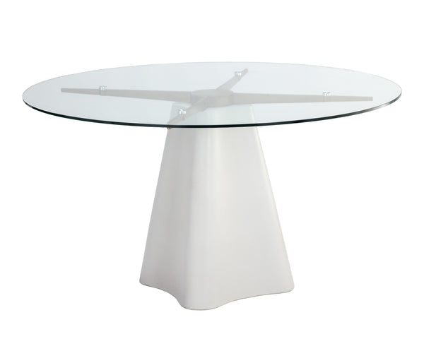 Sunpan Moda Modern 55" Dining Table with Clear Tempered Glass Top and Antique Brass Base for Stylish Dining White
