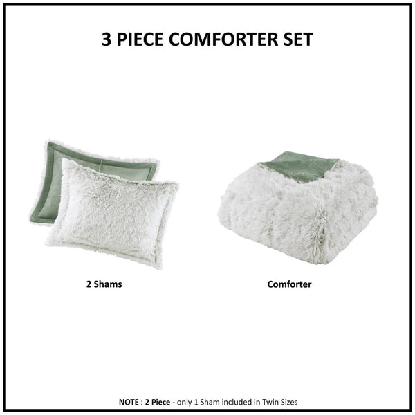 English Elm 2 Piece Shaggy Faux Fur Twin Comforter Set Hypoallergenic Cozy Textural Bedding White+Green B035P319583