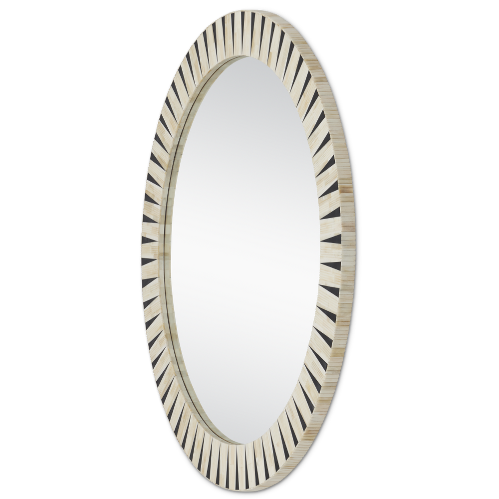 Arvi Round Mirror - Elegant Bohemian Design with Ivory Bone & Black Composite Frame, 41.75" Diameter
