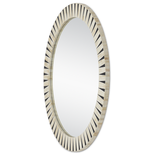 Arvi Round Mirror - Elegant Bohemian Design with Ivory Bone & Black Composite Frame, 41.75" Diameter