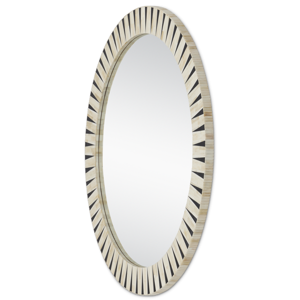 Arvi Round Mirror - Elegant Bohemian Design with Ivory Bone & Black Composite Frame, 41.75" Diameter