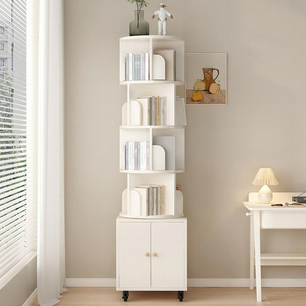 English Elm Rotating 360-Degree 5-Tier Corner Bookshelf With Drawer - Space-Saving Storage For Small Rooms W2641P329223-GIGA