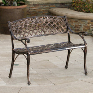 English Elm Christopher Knight Home® - TAHOE Cast Bench in Antique Copper Finish – Durable Cast Aluminum Outdoor Seating with Mesh Pattern, 40.5" L 54720.00