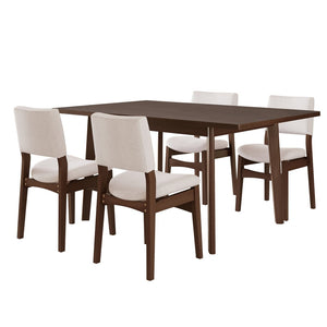 English Elm 5-piece Rectangular Rubberwood Dining Set with Linen Upholstered Chairs for Modern Kitchens Dark Walnut N752S400018D