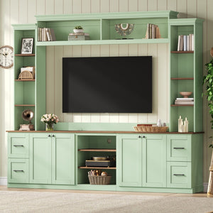 English Elm Unique Low Profile Media Console with Led Lighting Glass Shelves Fits Tvs to 105 Mint Green N721S000077M