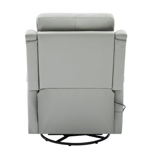 English Elm Modern Swivel Rocker Recliner Pu Leather Chair with Massage Heat and Storage Pocket Grey N763P399629E