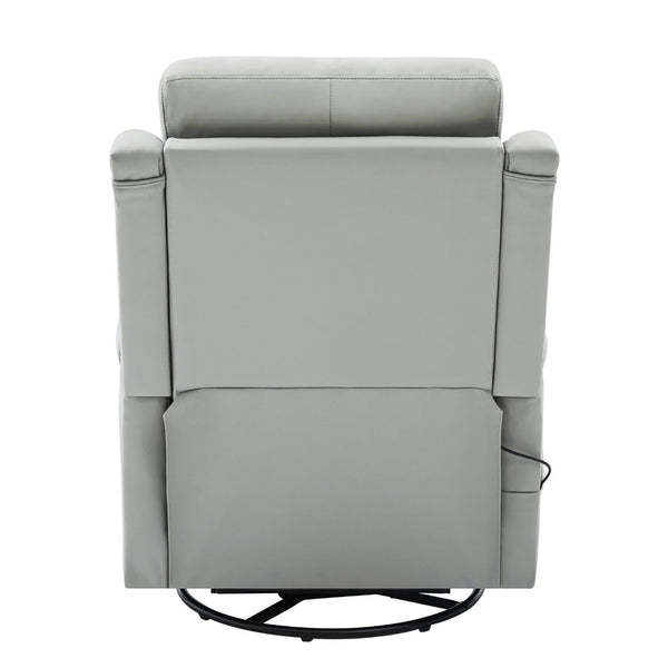 English Elm Modern Swivel Rocker Recliner Pu Leather Chair with Massage Heat and Storage Pocket Grey N763P399629E