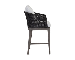 Sunpan Capri Outdoor Counter Stool - Stylish Barrelback Design with Durable Teak Wood and Weather-Resistant Cushions Smoke Grey / Copacabana Marble