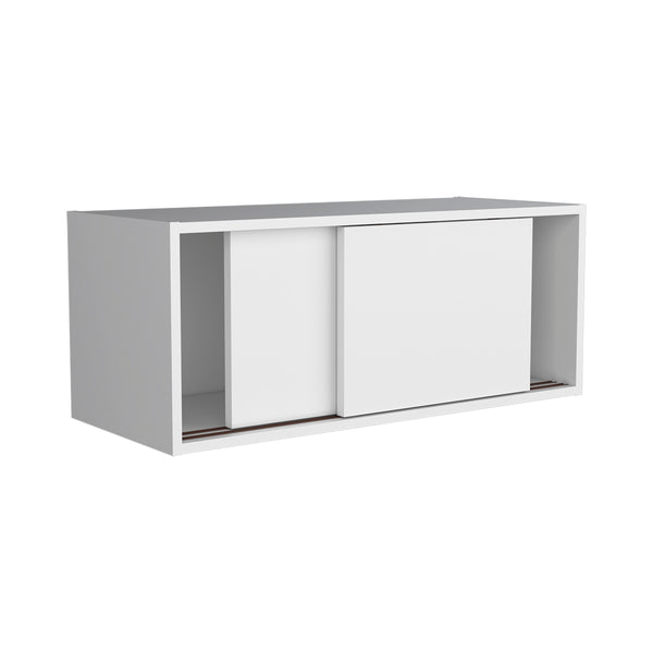 English Elm Wall Cabinet Bliss White Wall-Mounted Storage with Sliding Doors, 55 lb Capacity, Sleek Office Organizer B092P245923