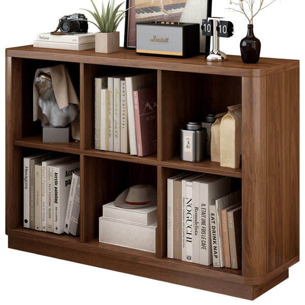 English Elm 6 Cube Farmhouse Bookcase Low Horizontal Wood Shelf Walnut Finish for Living Room W2641P460042