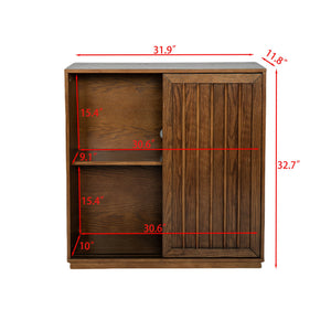 English Elm Mid Century Sideboard With Sliding Doors - Versatile Storage Cabinet For Living Room & Kitchen W1801P195658
