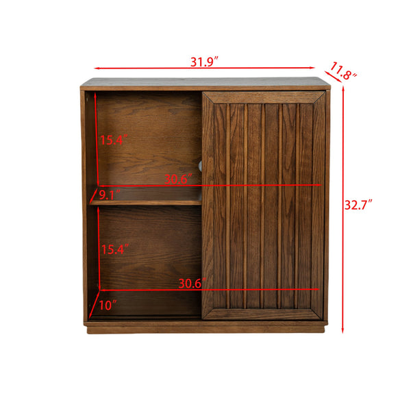English Elm Mid Century Sideboard With Sliding Doors - Versatile Storage Cabinet For Living Room & Kitchen W1801P195658