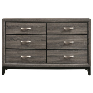 English Elm Cabrillo Grey Oak 6-Drawer Dresser with Nickel Pulls, Two-Tone Finish & Smooth Glide Storage Solution B062P375553