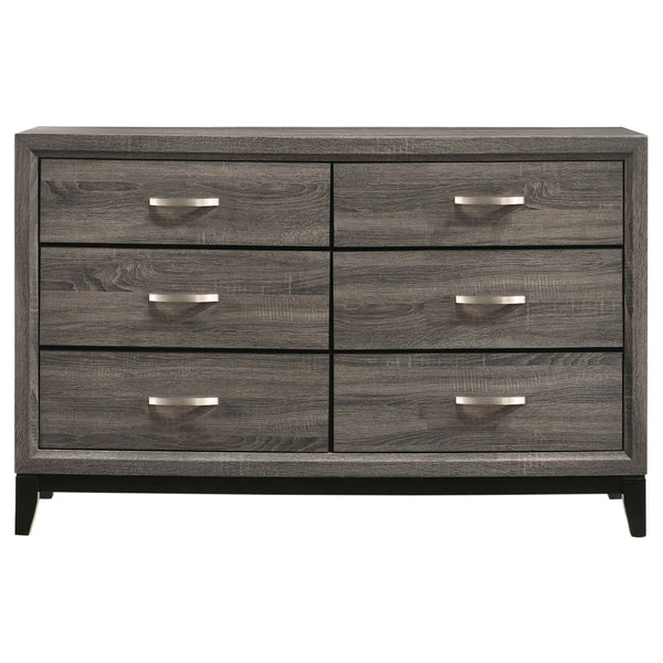 English Elm Cabrillo Grey Oak 6-Drawer Dresser with Nickel Pulls, Two-Tone Finish & Smooth Glide Storage Solution B062P375553