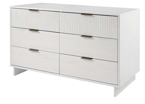 English Elm Granville 55" Dresser In White - Stylish 6-Drawer Storage With Gold Handles & Textured Design B365S00086