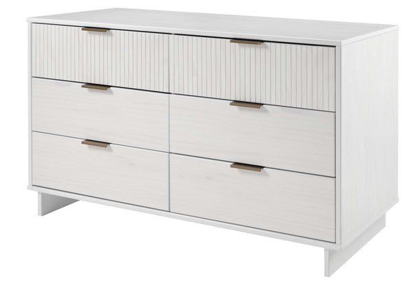 English Elm Granville 55" Dresser In White - Stylish 6-Drawer Storage With Gold Handles & Textured Design B365S00086