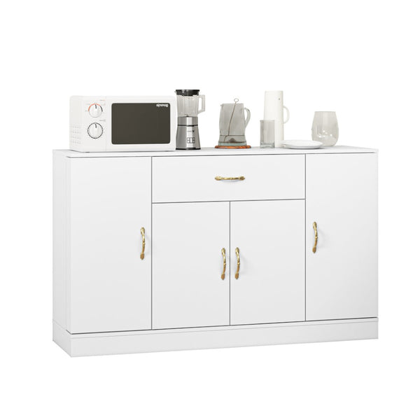 English Elm Sideboard Buffet Cabinet White Finish 4 Door 1 Drawer Modern Kitchen Dining Storage W409S00019
