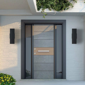 English Elm 2-Pack Modern Outdoor Wall Sconce Black Aluminum, Up/Down Weatherproof GU10 Lights 3000K Warm W1340P243536