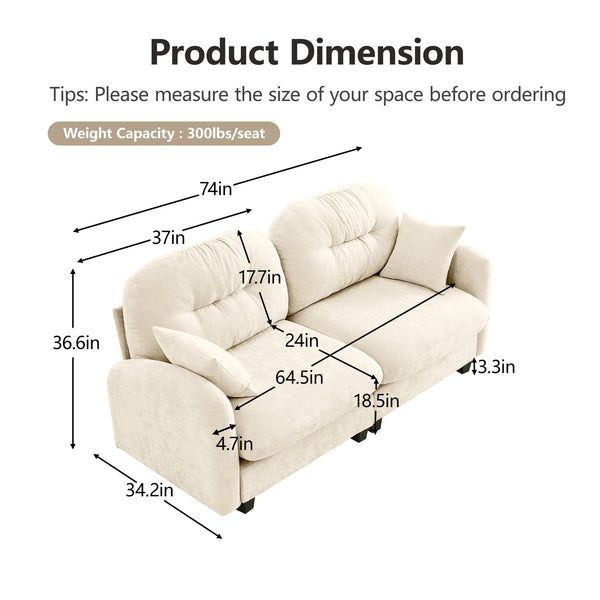 English Elm Loveseat Modular Cloud Sectional Sofa with Tufted Chenille Backrest, Ergonomic High-Density Comfort, Durable Wood Base Beige W714S01364