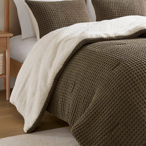 English Elm Waffle Soft Chenille Comforter Set Twin with Ivory Sherpa Reverse, Hypoallergenic Down-Alternative Fill Brown 21.26 L x 21.26 W x 15.35 H B035P294136