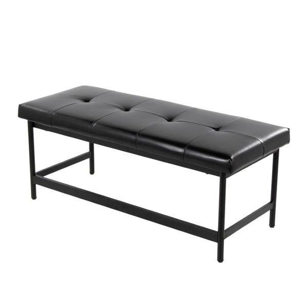 English Elm Bench Upholstered in Faux Leather with Powder Coated Frame for Bedroom or Entryway B202S02134