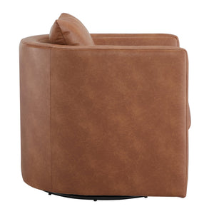 English Elm Sutton Ultra-Soft Faux Leather Swivel Barrel Chair in Brown — Stain-Resistant, Reversible Cushions, 360° Comfort B050P322591