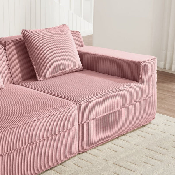 English Elm Martha Armless Corduroy Sofa Deep Seat Lounge Design with Cloud Comfort Pillows Pink W3041P353185