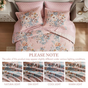 English Elm 7-piece King Reversible Floral Comforter Set Blush Romantic Boutique Bedroom Ensemble B035P408237