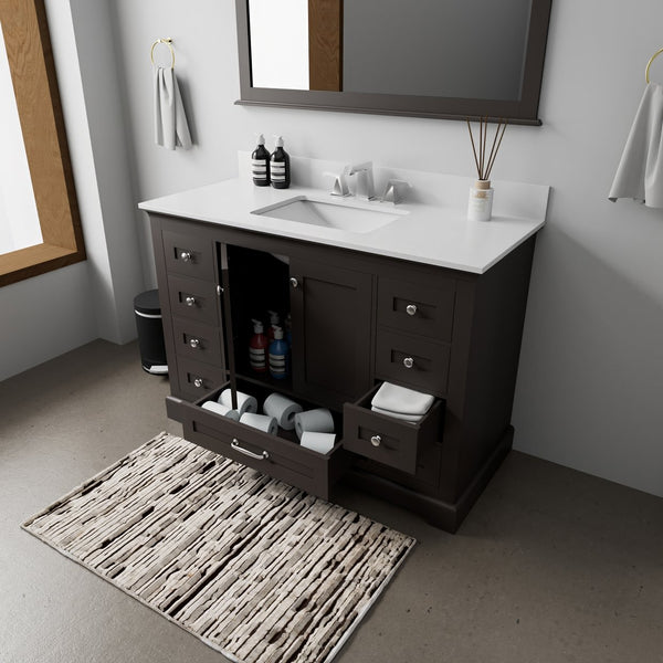 English Elm Espresso 48" Single Bath Vanity with Cultured Marble Top, Solid Wood, Soft-Close Drawers & Storage B2731P258365