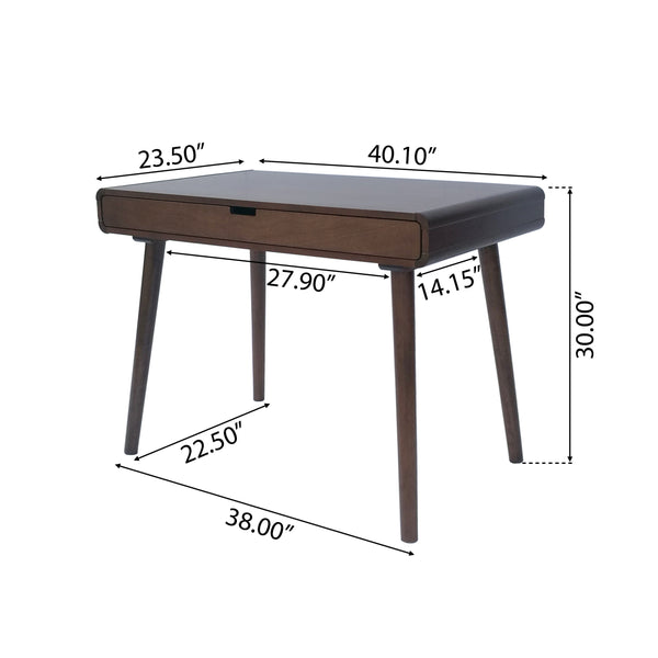 English Elm Christopher Knight Home® - Writing Mid-Century Modern Desk with Large Drawer & Rubberwood Legs, 40" Workspace, Sleek Storage and Stability Brown N770P323357B