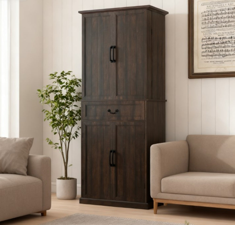 English Elm Nordic Floor to Ceiling Pantry Cabinet with Led Lighting and Six Door Shelves T3971P428147