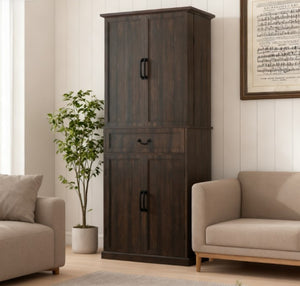 English Elm Nordic Floor to Ceiling Pantry Cabinet with Led Lighting and Six Door Shelves T3971P428147