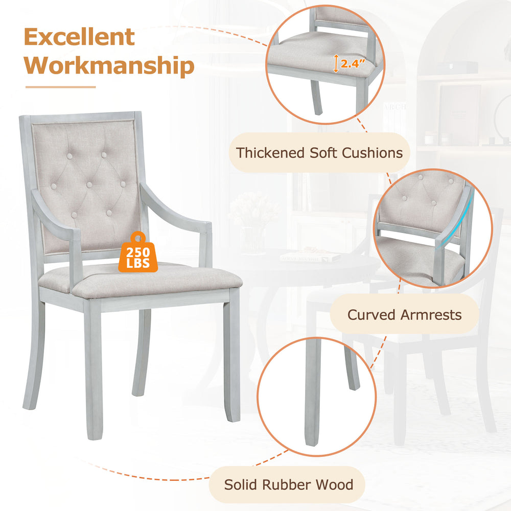 English Elm TREXM Retro 5-Piece Extendable Round Dining Set with Upholstered Chairs, Rustic Farmhouse Charm Antique Gray ST000147AAE