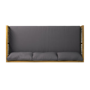 English Elm Outdoor Acacia Wood Sofa with Woven Rope Accents Teak Finish Patio Seating Dark Grey,Grey,Teak N770P354675A