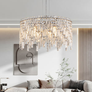English Elm 24" Luxurious Crystal Chandelier Round Silver Chrome Pendant Light for Dining Living Bedroom Elegance W2312P374966