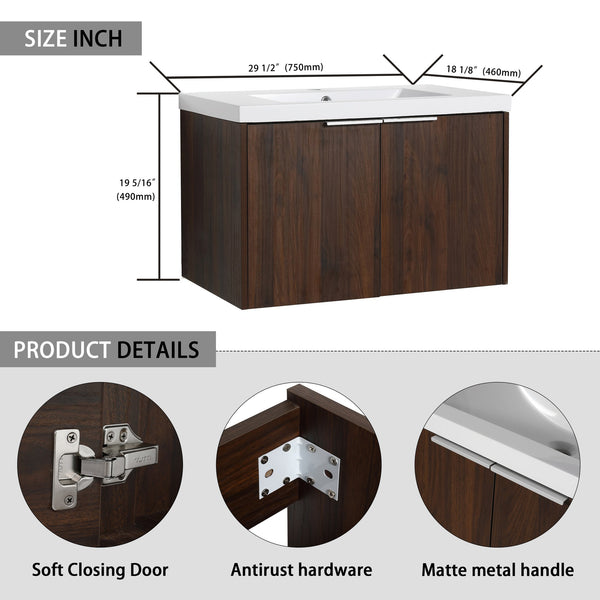 English Elm Soft Soft Close Doors Bathroom Vanity With Sink 30" x18" KD Cabinet Soft-Close Doors Open Shelf Storage W99952551