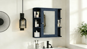 English Elm Bathroom Wall Cabinet with Mirror Door Open Shelving and Adjustable Interior Storage Blue N817P375228B