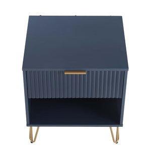 English Elm Dumbo 20" Midnight Blue Fluted Nightstand With Gold Accents - Stylish Storage For Modern Bedrooms B365P398140