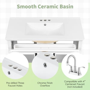 English Elm 36" Freestanding Single Sink Bathroom Vanity Rubberwood Cabinet with Matching Mirror White N725S314034K