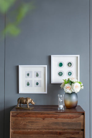 English Elm S/2 Coty Shadow Box Wall Decor with Agate Slices on White Frame, Set of 2 Minimalist Modern Art 20x20x10 W2078P313328