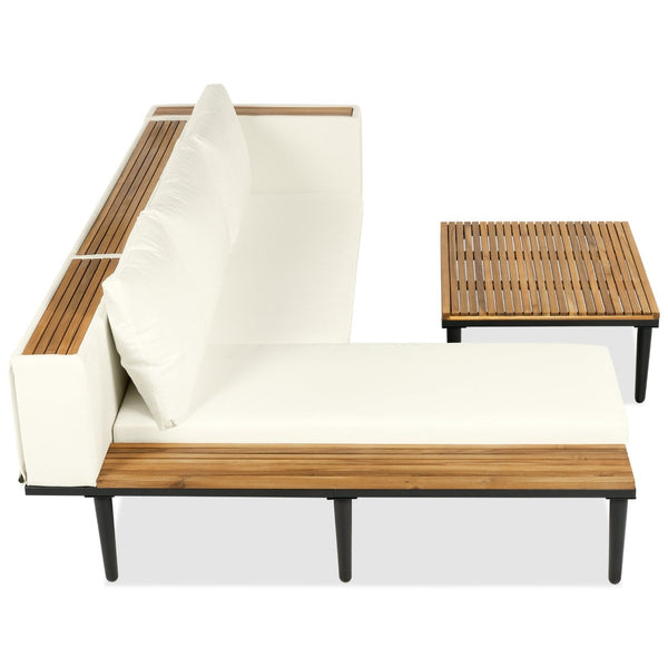 English Elm <old Sku Acacia Wood Outdoor Sectional Sofa with Chaise Coffee and Side Table Included Beige N704F201251A