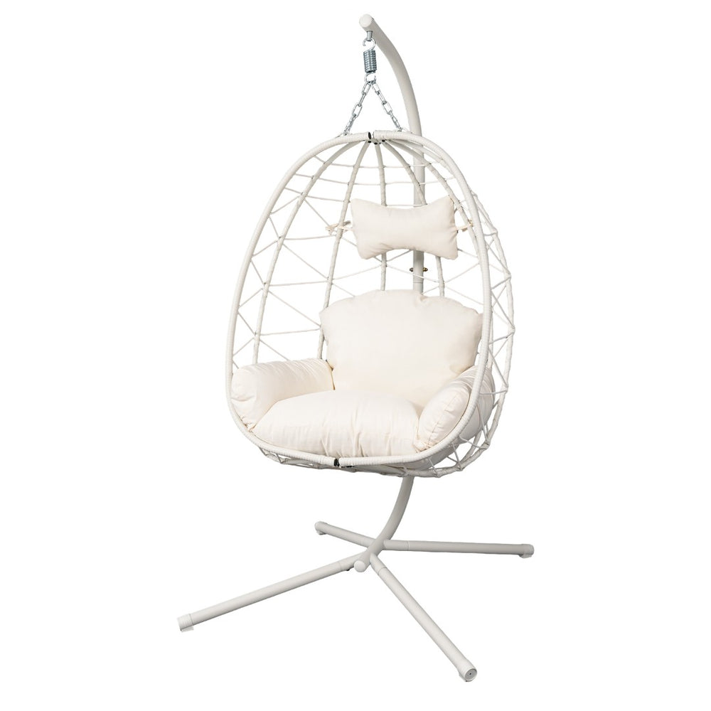 English Elm Hanging Egg Chair with Stand Pe Wicker Ergonomic Swing Seat for Patio or Bedroom T5880P497557
