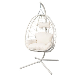 English Elm Hanging Egg Chair with Stand Pe Wicker Ergonomic Swing Seat for Patio or Bedroom T5880P497557