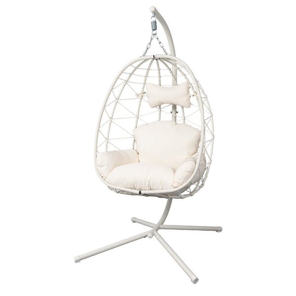 English Elm Hanging Egg Chair with Stand Pe Wicker Ergonomic Swing Seat for Patio or Bedroom T5880P497557