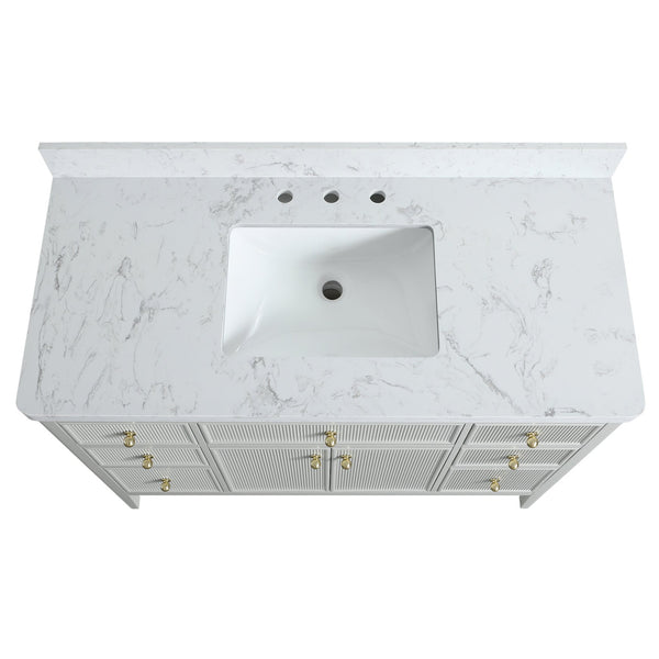 English Elm Fully Assembled 48" Grey Single Sink Bathroom Vanity with Solid Rubberwood, Carrara Top, Soft-Close Drawers W1826P308981