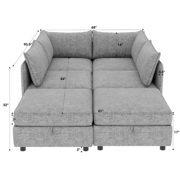 English Elm Modular Sectional Sofa with Under Seat Storage Converts to Sleeper for Living Room Grey W680S00130