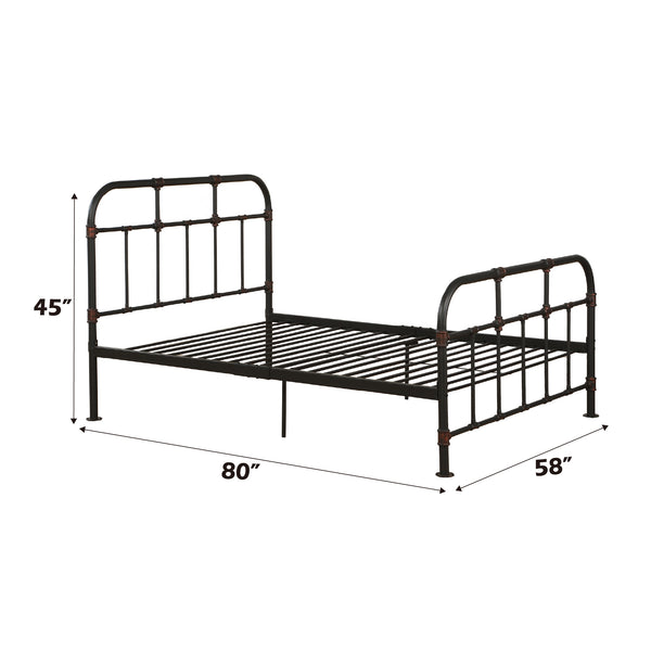 English Elm Nicipolis Sandy Gray Full Bed with Industrial Metal Frame, Copper Accents, Slat System, 330lb Capacity B2726P340280